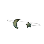 Sterling Silver Labradorite Moon Star Cuff Bangle | Celestial Boho Adjustable Bracelet
