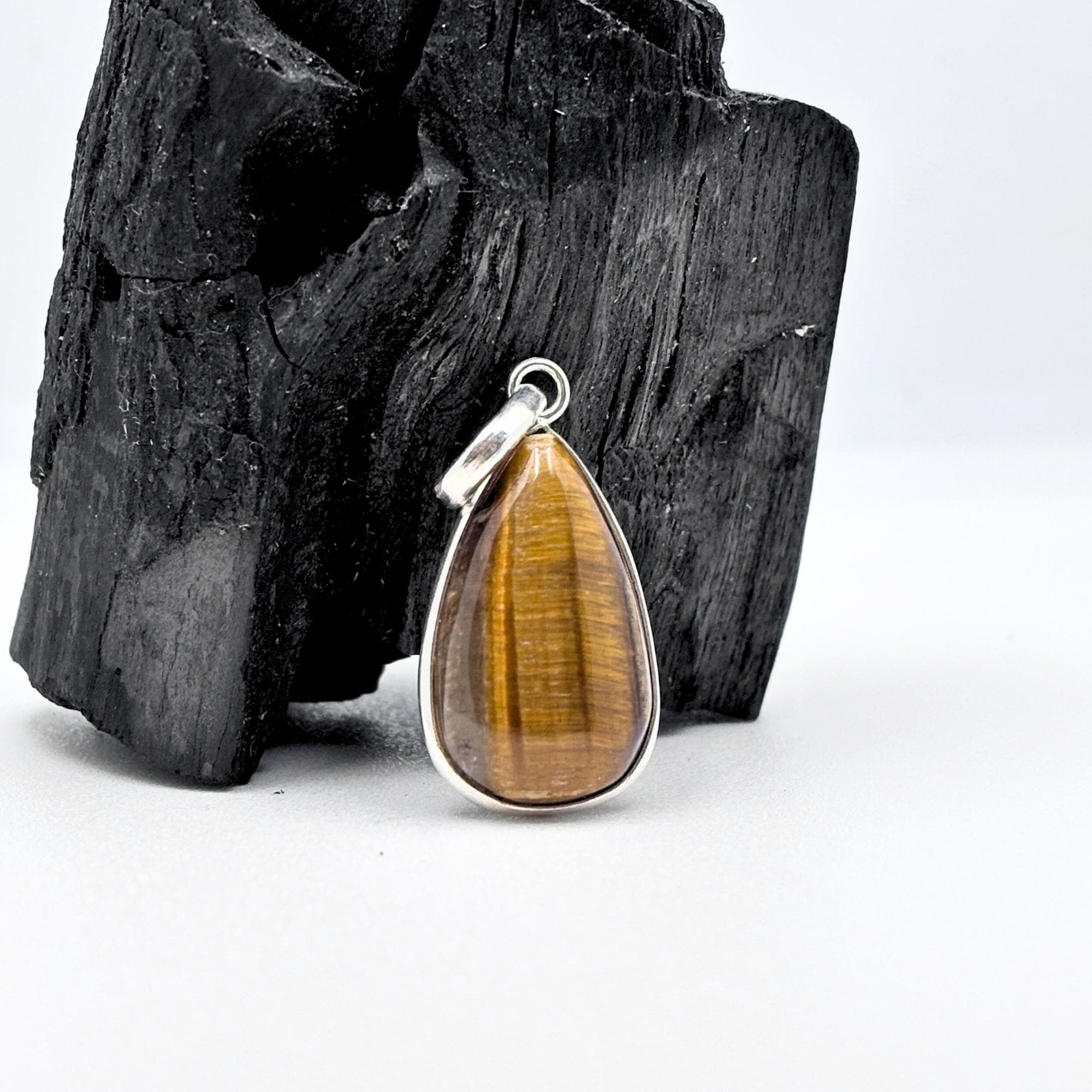 Tiger Eye Pendant Necklace, 925 Sterling Silver Golden Brown Gemstone Pendant, Boho Crystal Jewelry Gift for Her
