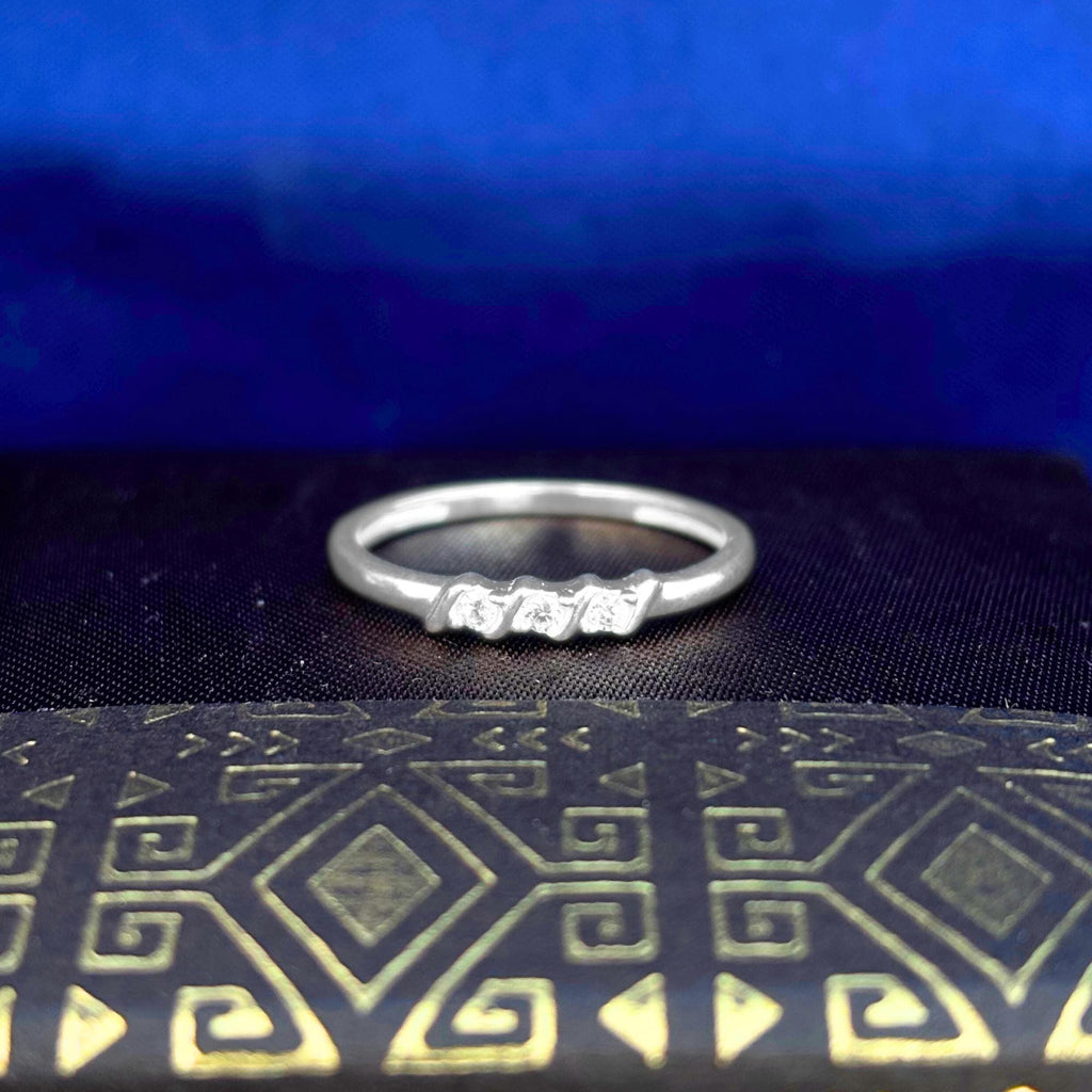 925 Sterling Silver 3 Stone CZ Ring - Dainty Trilogy Past Present Future Band, Minimalist Stacking Ring, Delicate CZ Jewelry Gift for Her