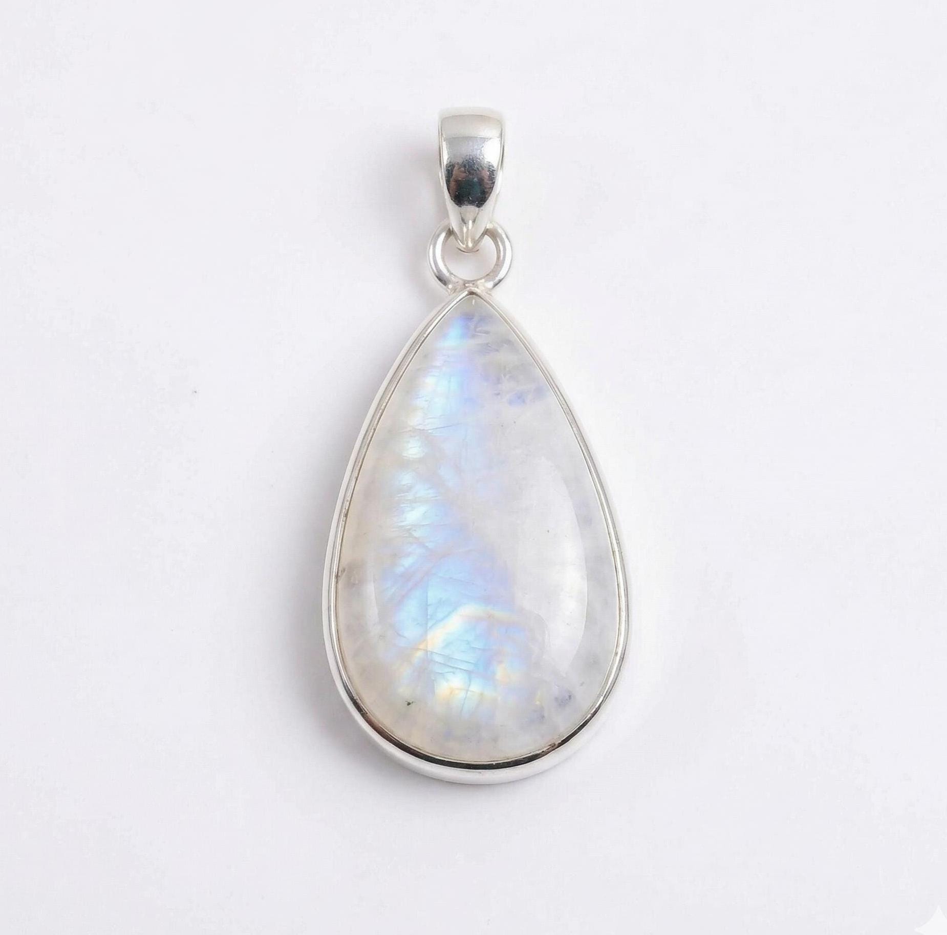 Teardrop Moonstone Pendant – 925 Sterling Silver Boho Necklace
