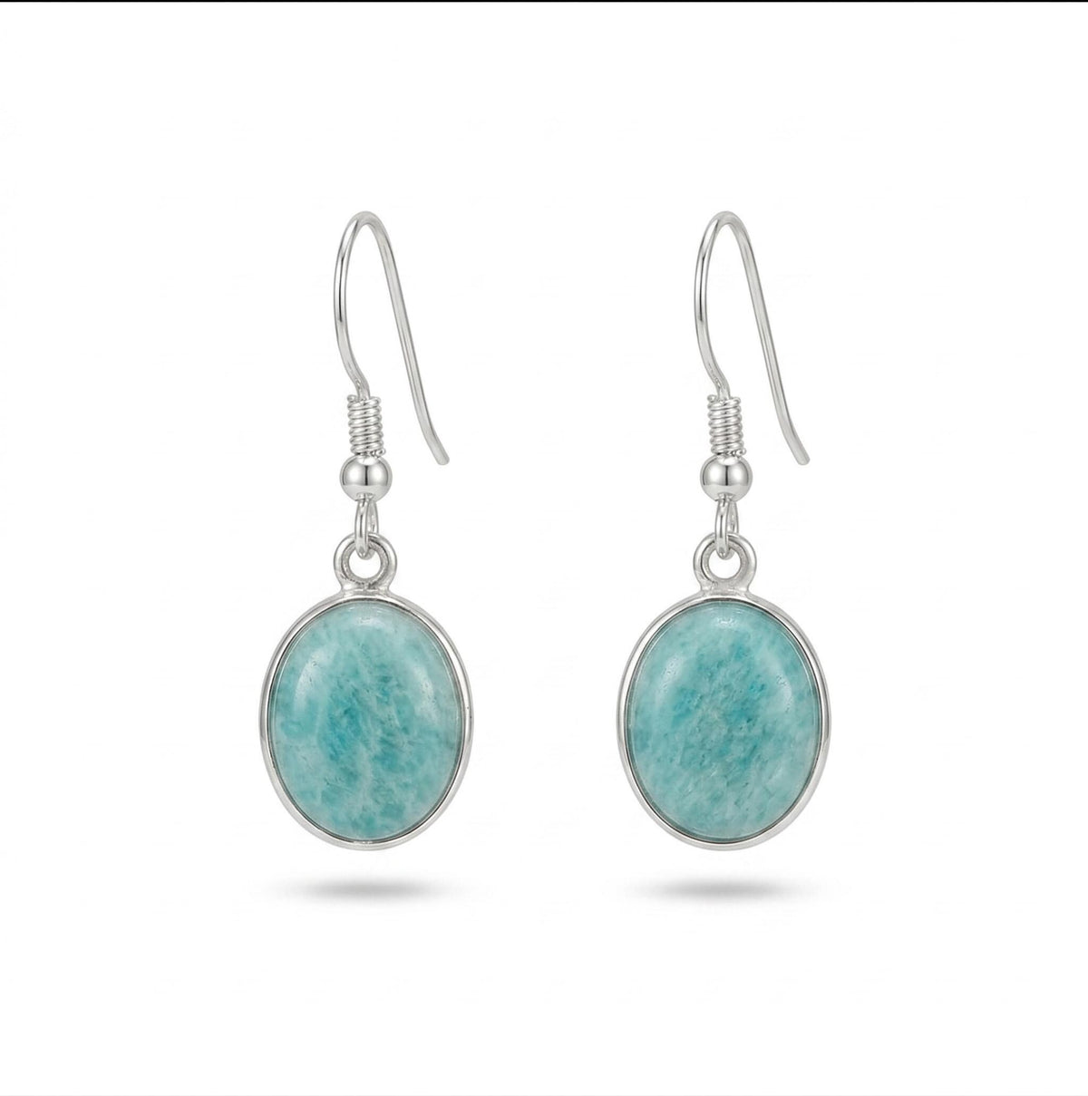 Amazonite Oval Drop Earrings 925 Sterling Silver | Oval Gemstone Dangle | Gift for Her | Boho Jewelry