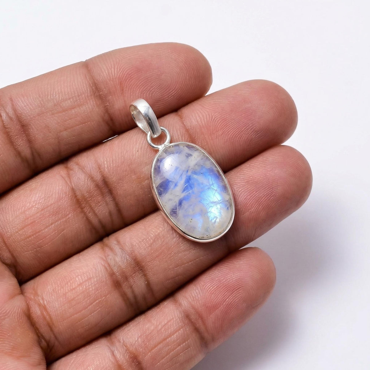Oval Moonstone Pendant – Sterling Silver Boho Gemstone Necklace