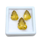 Hand-Carved Lemon Quartz Gemstone Pair – Floral Leaf Cut Stones