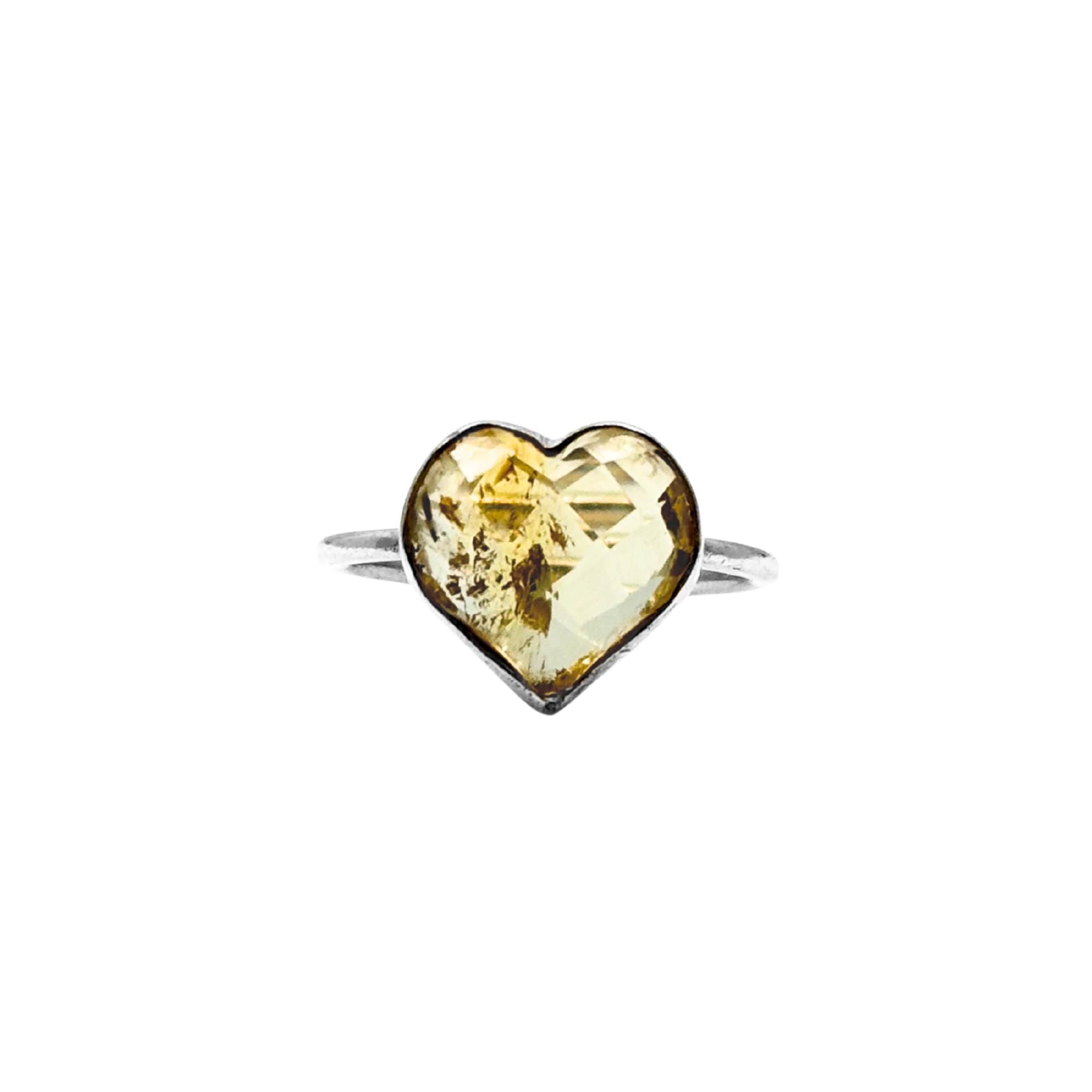 Citrine Heart Ring – 925 Sterling Silver, Faceted Yellow Gemstone, Handmade Promise or Statement Ring