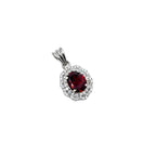Garnet CZ Double Halo Pendant in 925 Sterling Silver – Luxe Oval Red Gemstone Necklace, Sparkling January Birthstone Jewelry Gift for Her