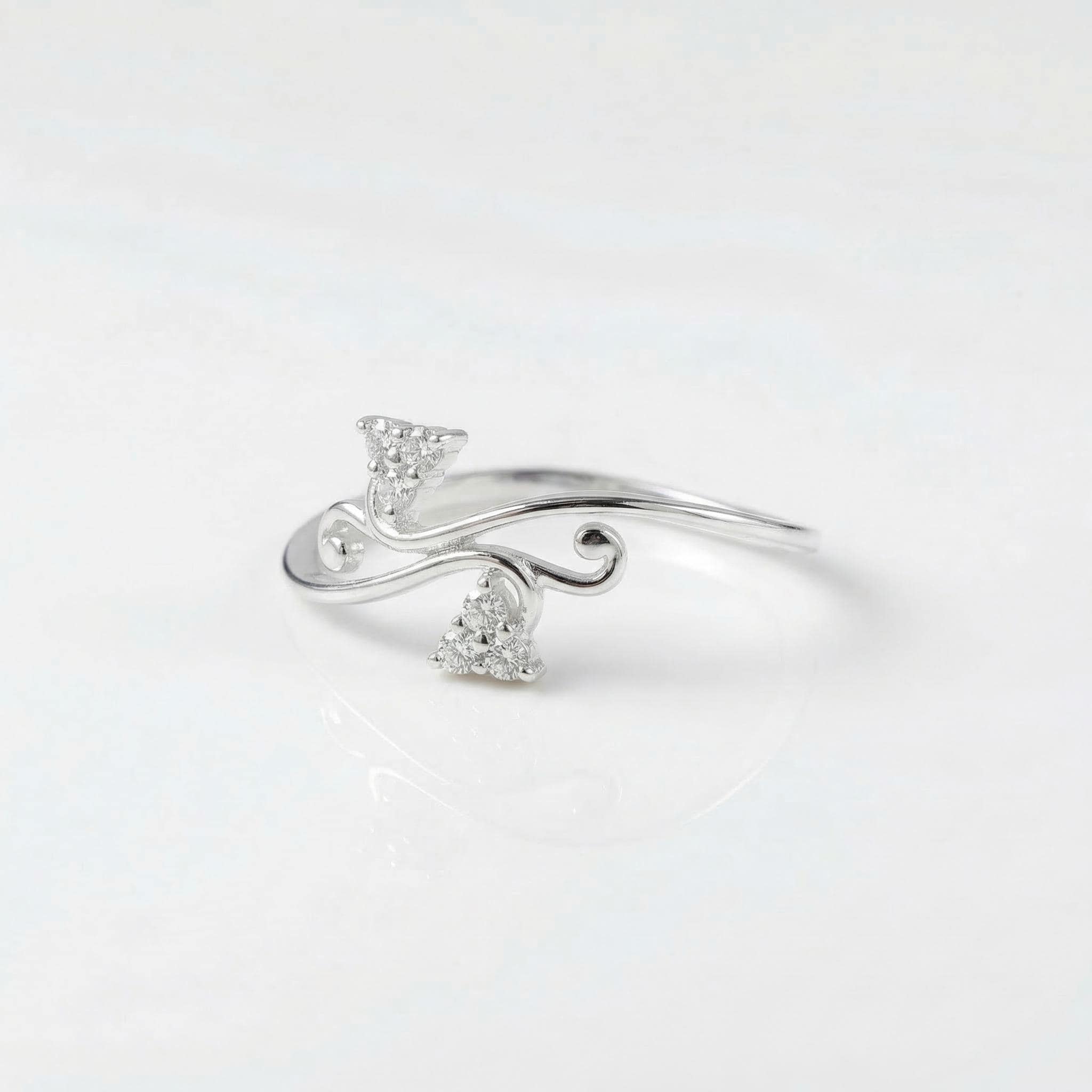 Sterling Silver CZ Swirl Ring, Nature Inspired Vine Clusters, Boho Stacker Band
