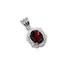 Garnet CZ Halo Pendant in 925 Sterling Silver – Vintage Style Oval Red Gemstone Necklace, January Birthstone Jewelry Gift for Her