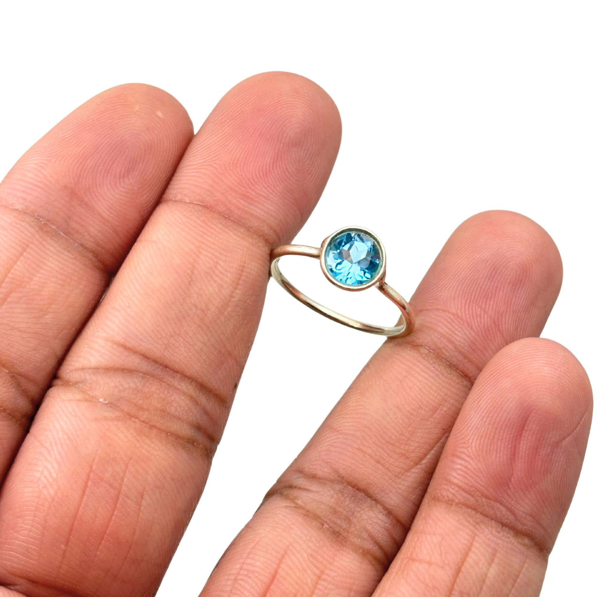 Blue Topaz Sterling Silver Ring: Handmade Minimalist Birthstone Jewelry