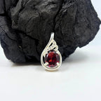 Garnet Oval CZ Pendant in 925 Sterling Silver – Deep Red January Birthstone Necklace, Elegant Gemstone Jewelry Gift for Her