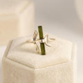 Raw Green Tourmaline Bar Ring: Adjustable Sterling Silver Boho Jewelry