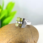 Raw Green Tourmaline Bar Sterling Silver Ring | Handmade Gemstone Stacking Ring | Minimalist Modern Jewelry