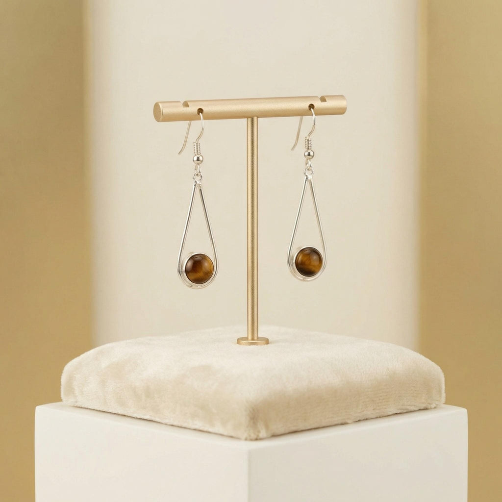Tiger Eye Teardrop Earrings | Sterling Silver Boho Dangle Jewelry