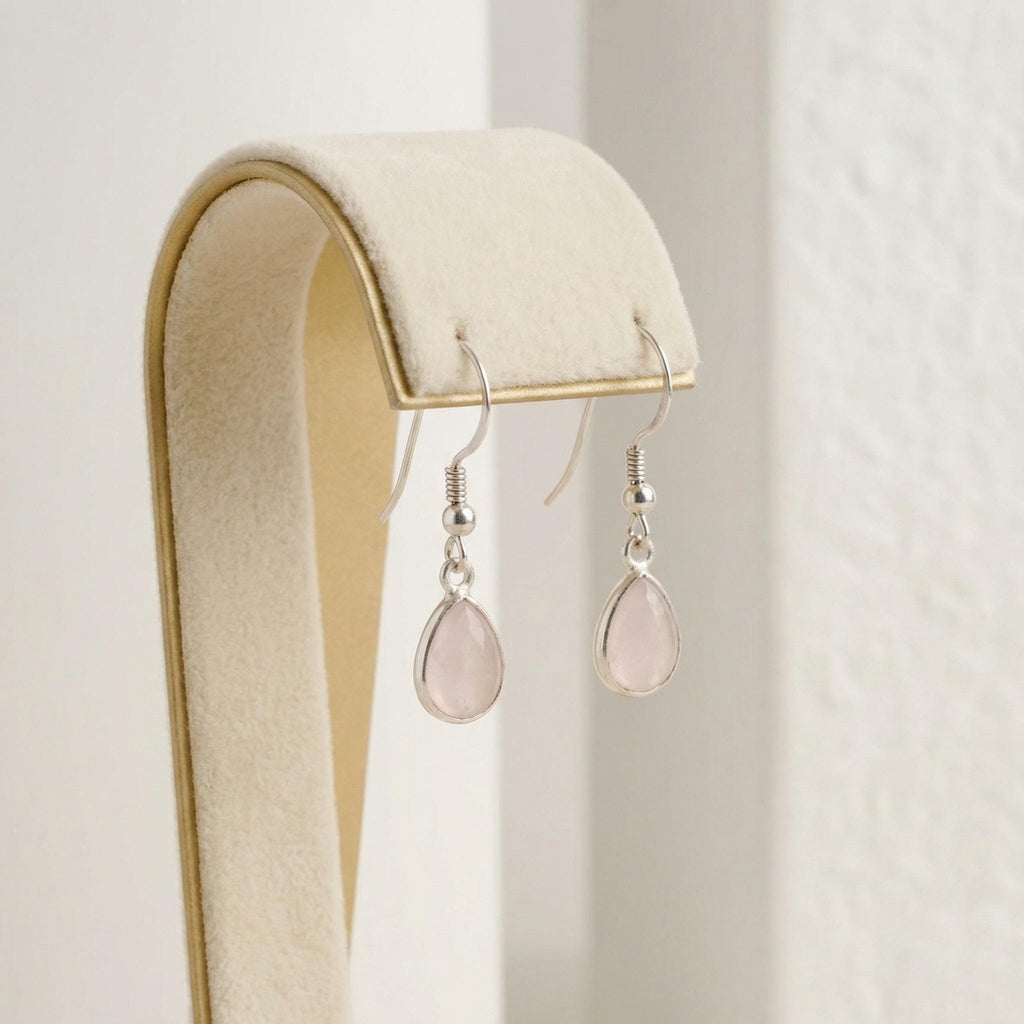 Rose Quartz Pear Drop Earrings | 925 Sterling Silver Dangle | Artisan Jewelry