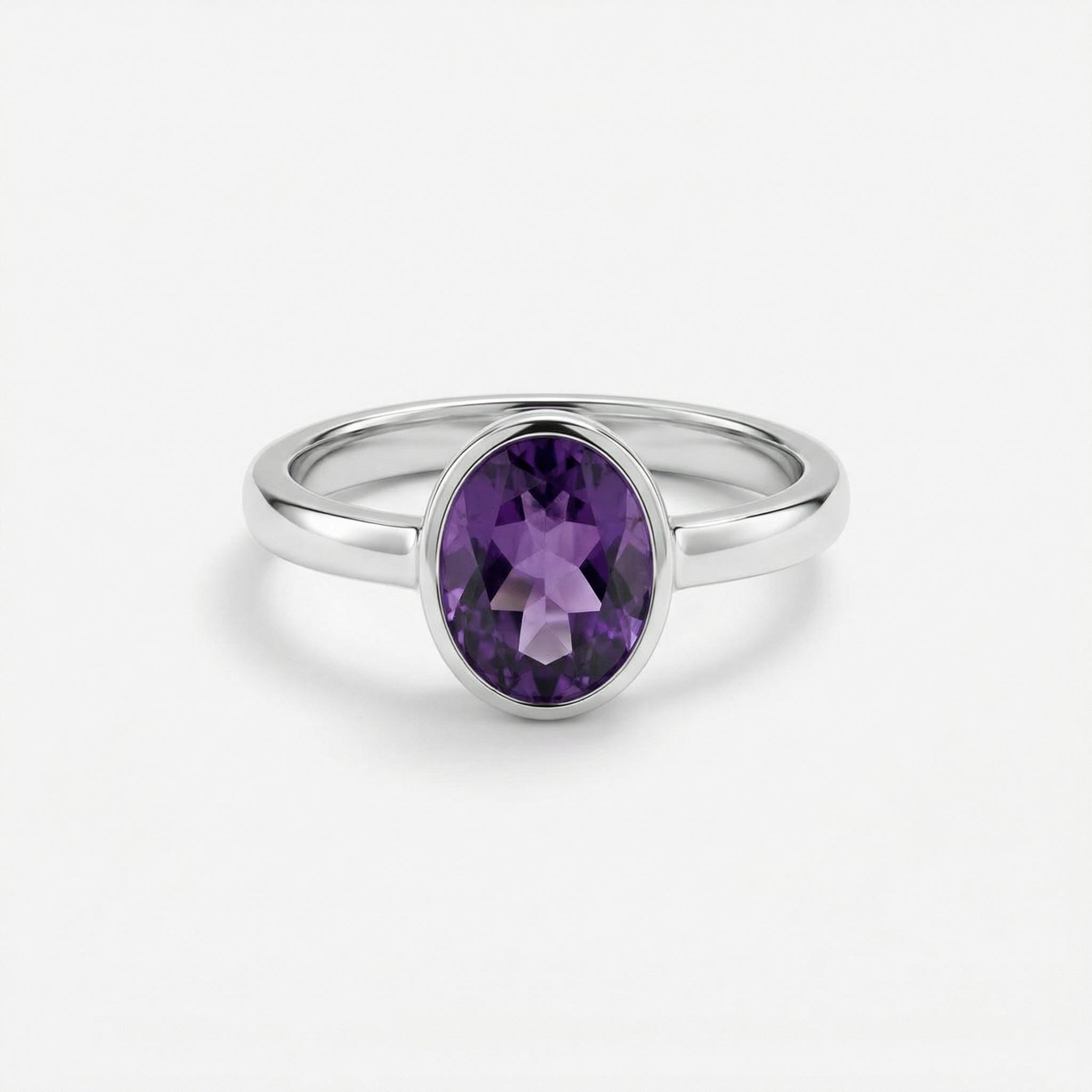 AmethystOval Ring: Handmade Sterling Silver Gemstone, February Birthstone