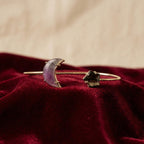 Sterling Silver Celestial Cuff Bracelet | Amethyst Moon, Smoky Quartz Star