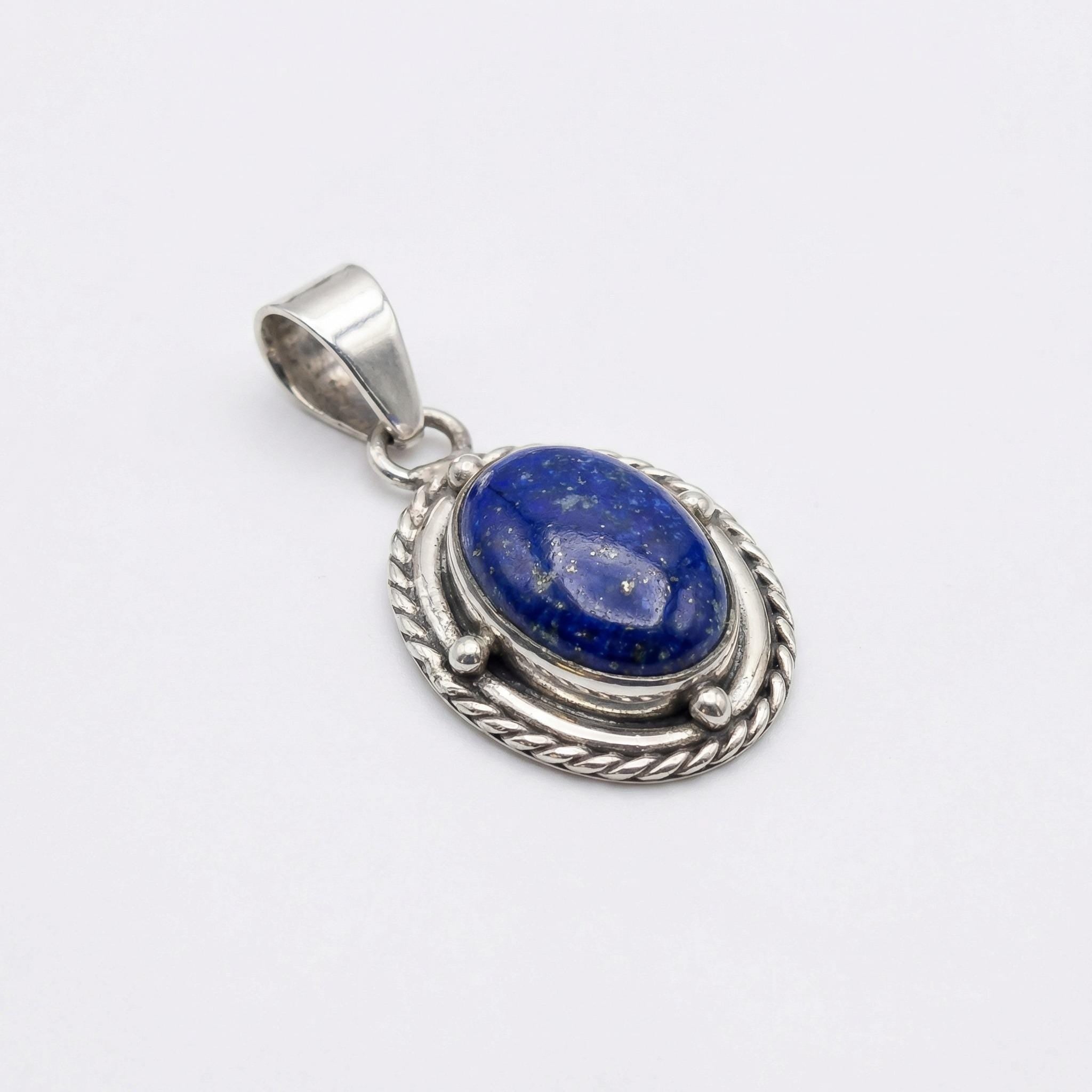 Oval Lapis Lazuli Sterling Silver Pendant – Deep Blue Boho Spiritual Charm