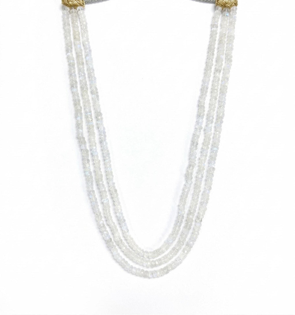 Beaded Moonstone Necklace, Three Line Long Layered Gemstone Necklace, Boho Statement Jewelry, Gift for Her