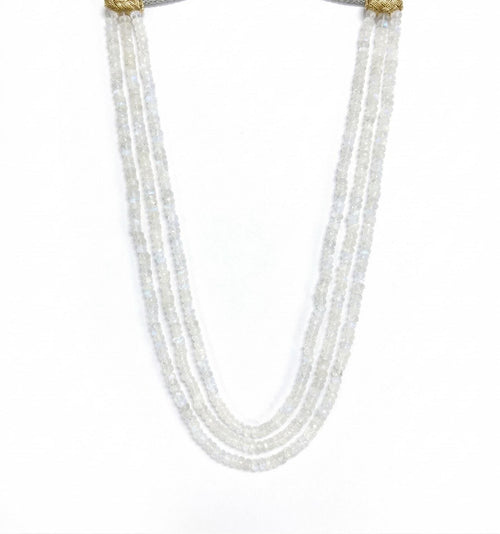 Beaded Moonstone Necklace, Three Line Long Layered Gemstone Necklace, Boho Statement Jewelry, Gift for Her