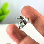 Raw Tourmaline Bar Ring: Sterling Silver Open Band, Green & Blue