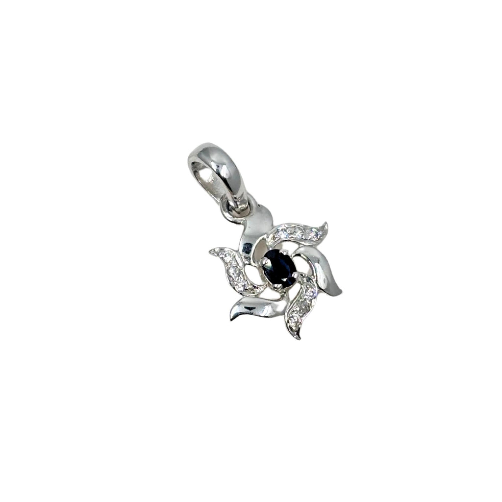 Sapphire CZ Flower Pendant – Sterling Silver September Birthstone Necklace