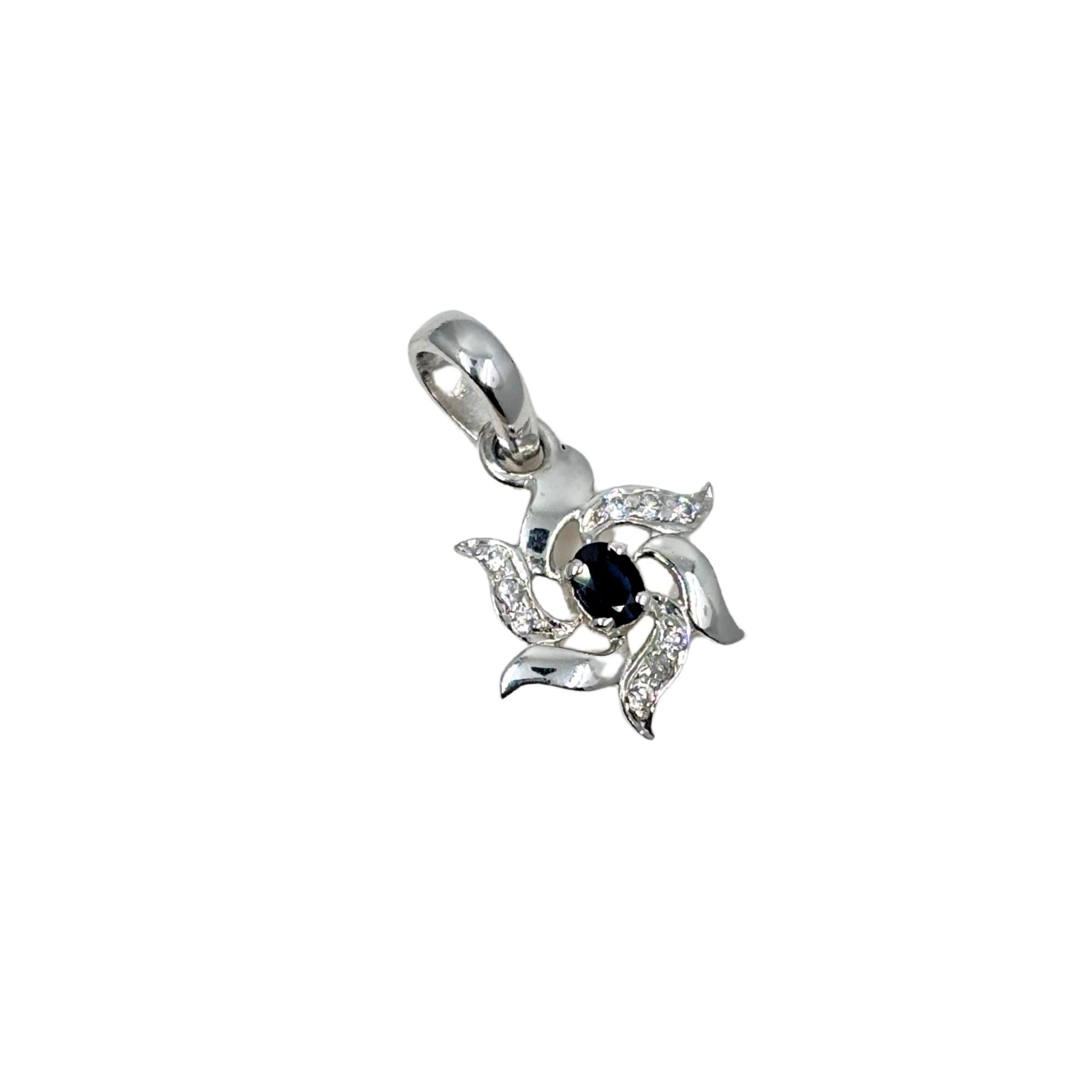 Sapphire CZ Flower Pendant – Sterling Silver September Birthstone Necklace