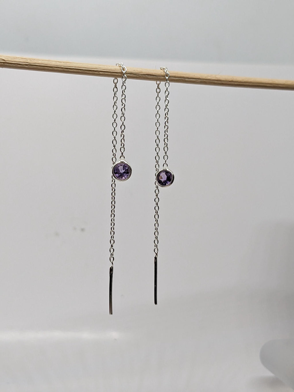 Amethyst Threader Earrings 925 Sterling Silver | Dainty Chain Drop | Gift for Her | Minimalist Jewelry