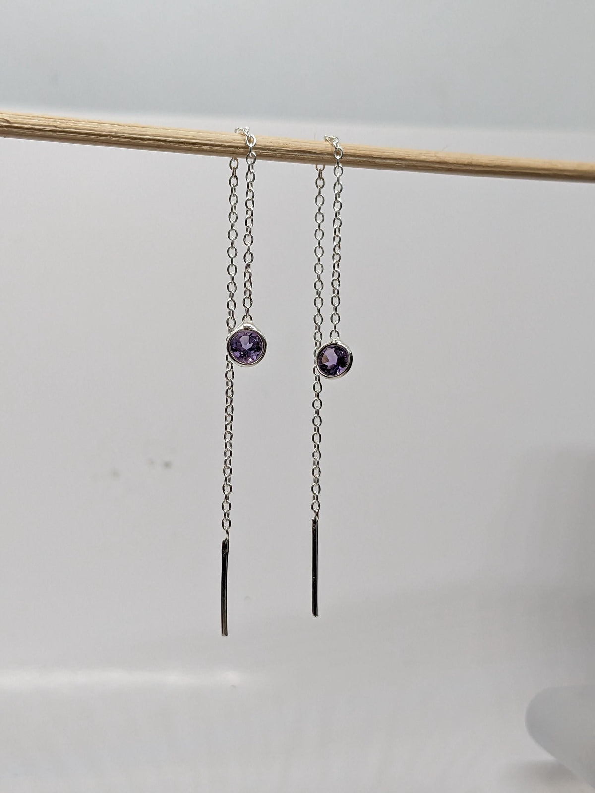 Amethyst Threader Earrings 925 Sterling Silver | Dainty Chain Drop | Gift for Her | Minimalist Jewelry