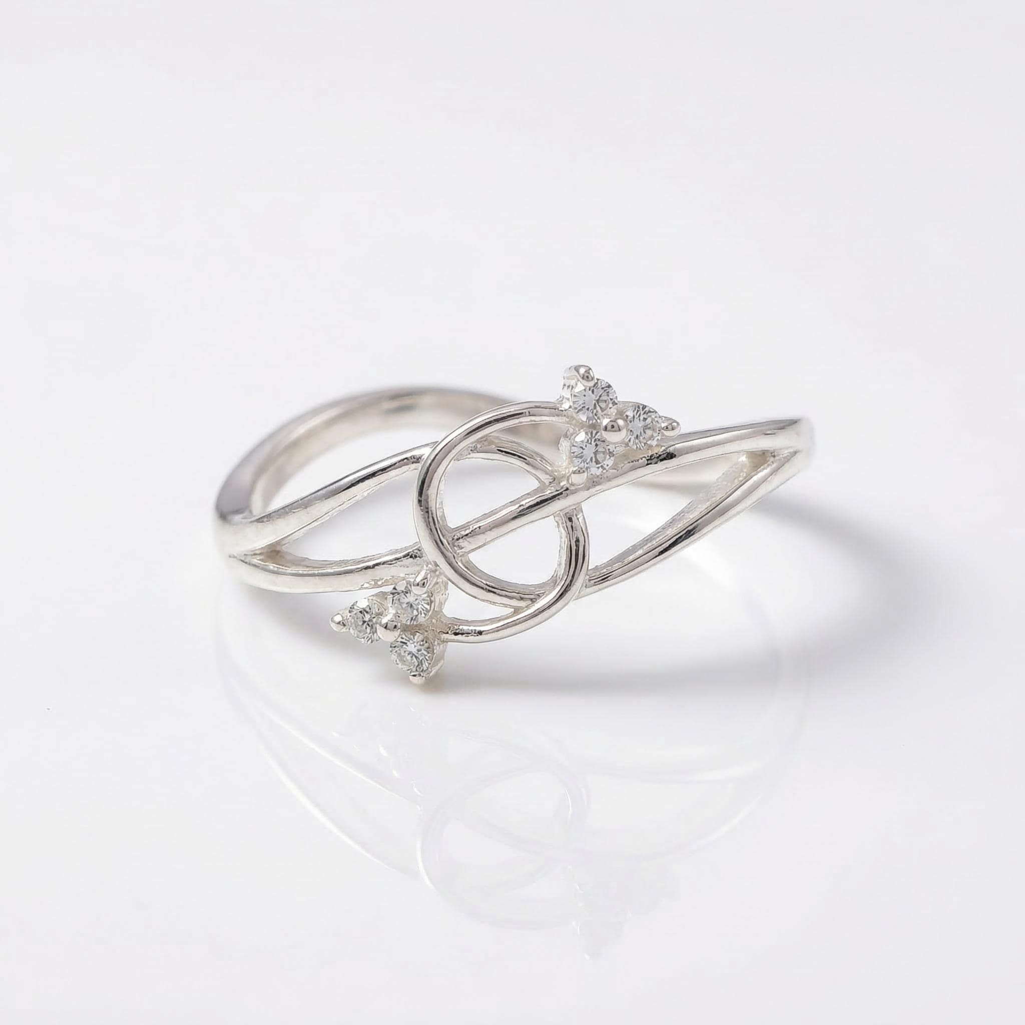 Silver CZ Infinity Knot Ring, Twisted Open Band, Minimalist Elegant Jewelry