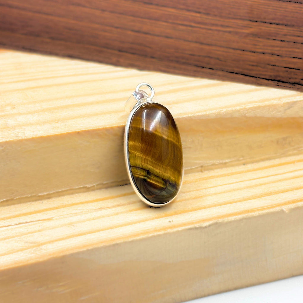 Tiger Eye Pendant Necklace, 925 Sterling Silver Golden Brown Crystal Necklace, Boho Gemstone Jewelry Gift for Her