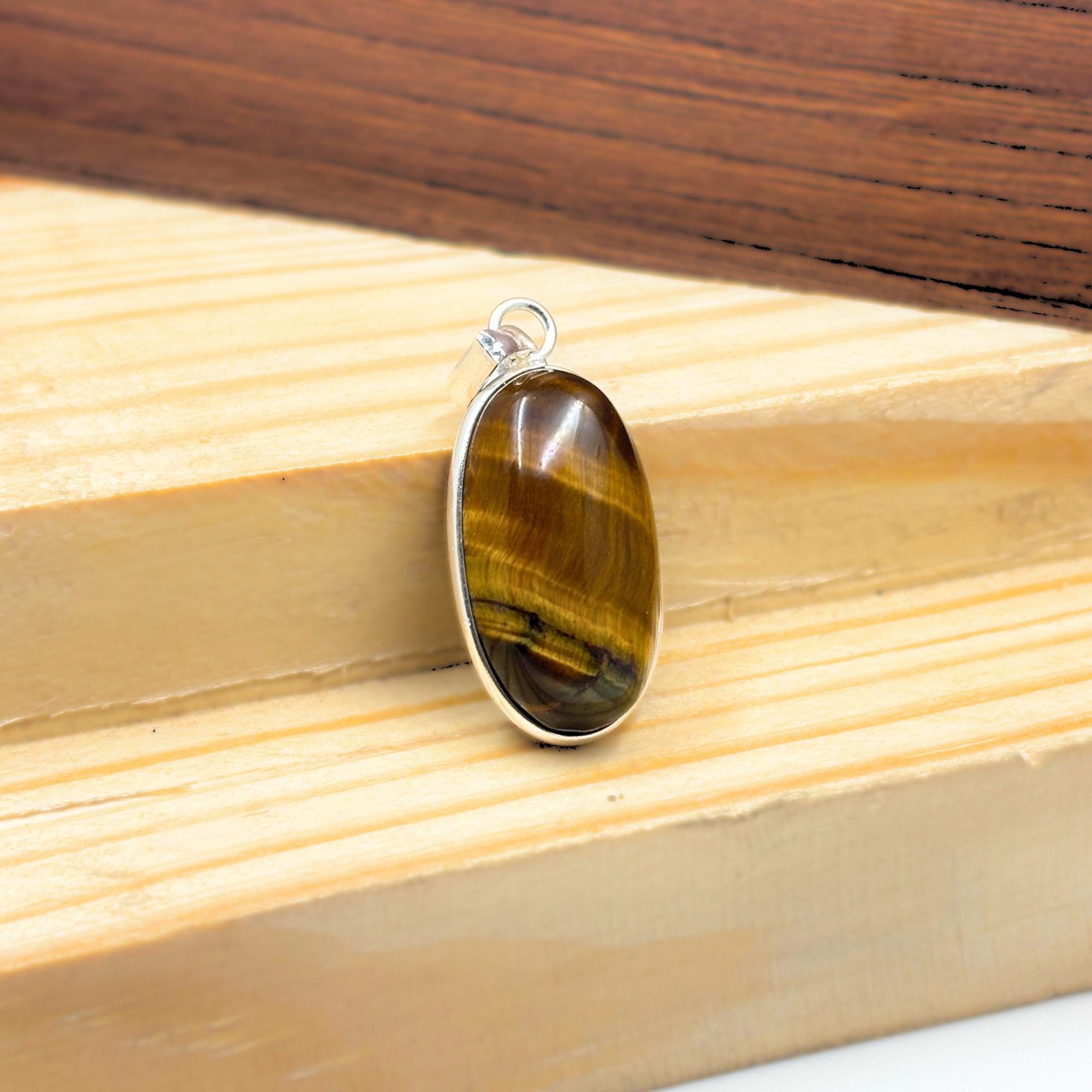 Tiger Eye Pendant Necklace, 925 Sterling Silver Golden Brown Crystal Necklace, Boho Gemstone Jewelry Gift for Her
