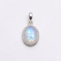 Oval Rainbow Moonstone Pendant – Sterling Silver Boho Gemstone Necklace