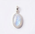Oval Rainbow Moonstone Pendant – Sterling Silver Boho Gemstone Necklace