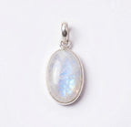 Oval Rainbow Moonstone Pendant – Sterling Silver Boho Gemstone Necklace
