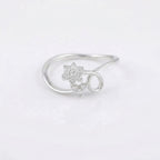Sterling Silver CZ Flower Swirl Ring, Rhodium-Plated Boho Stacking Band