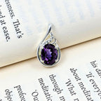Amethyst Oval CZ Pendant in 925 Sterling Silver – Elegant Purple Gemstone Necklace, Sparkling February Birthstone Jewelry Gift for Her