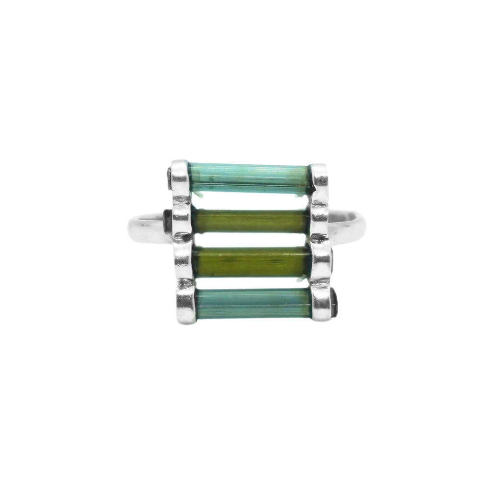 Raw Green Tourmaline Bar Ring: Sterling Silver October Birthstone