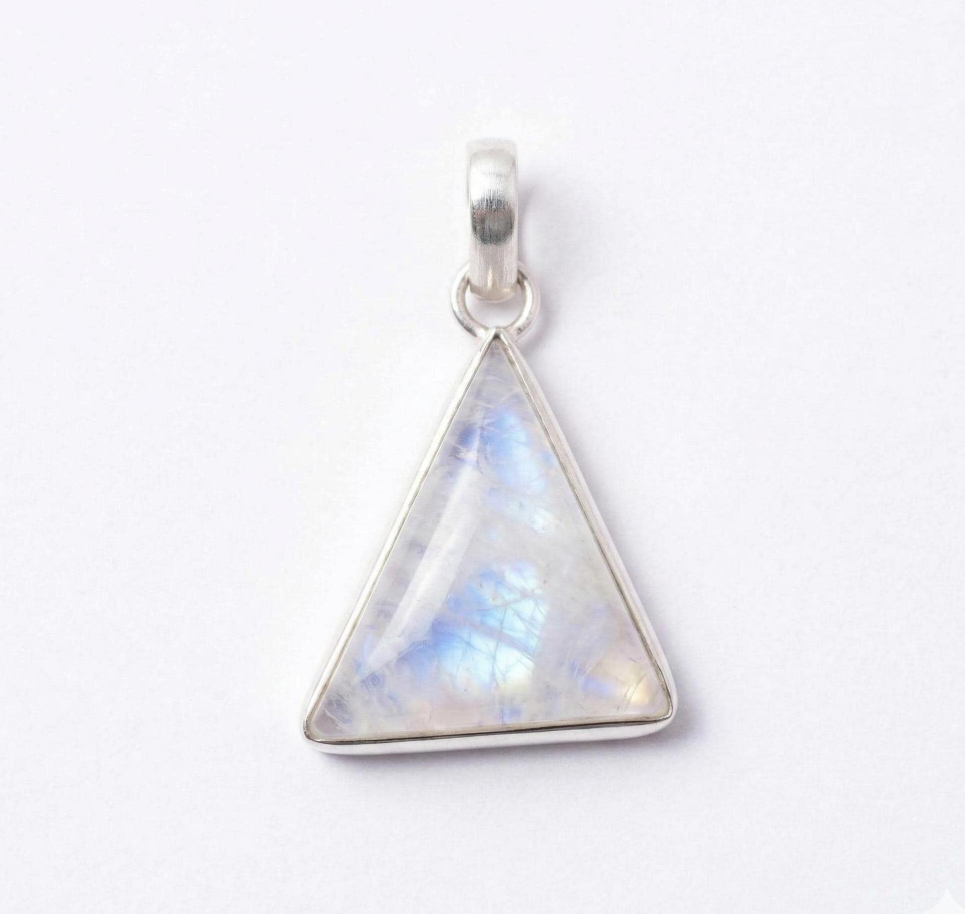 Sterling Silver Trillion Moonstone Pendant – Minimalist Boho Gemstone Necklace