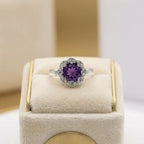 Natural Amethyst Round Ring | 925 Sterling Silver | February Birthstone | Floral Gemstone Band | Handmade in Jaipur