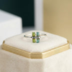 Raw Green & Blue Tourmaline Sterling Silver Ring: Modern Stacking Jewelry