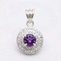 Sterling Silver Amethyst CZ Halo Pendant – February Birthstone Healing Jewelry