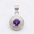 Sterling Silver Amethyst CZ Halo Pendant – February Birthstone Healing Jewelry
