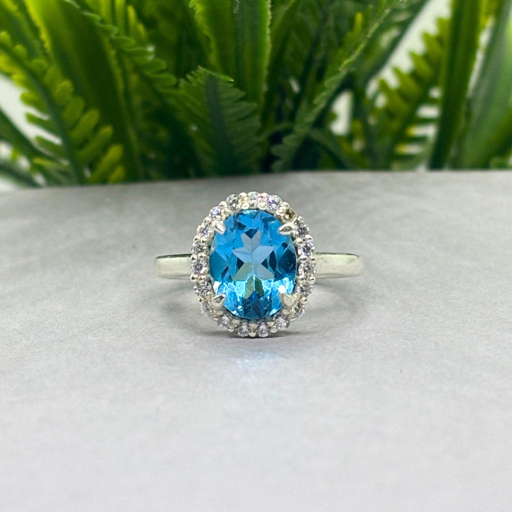 Natural Topaz & CZ Ring | 925 Sterling Silver | Gemstone Band | Handmade Ring Jaipur