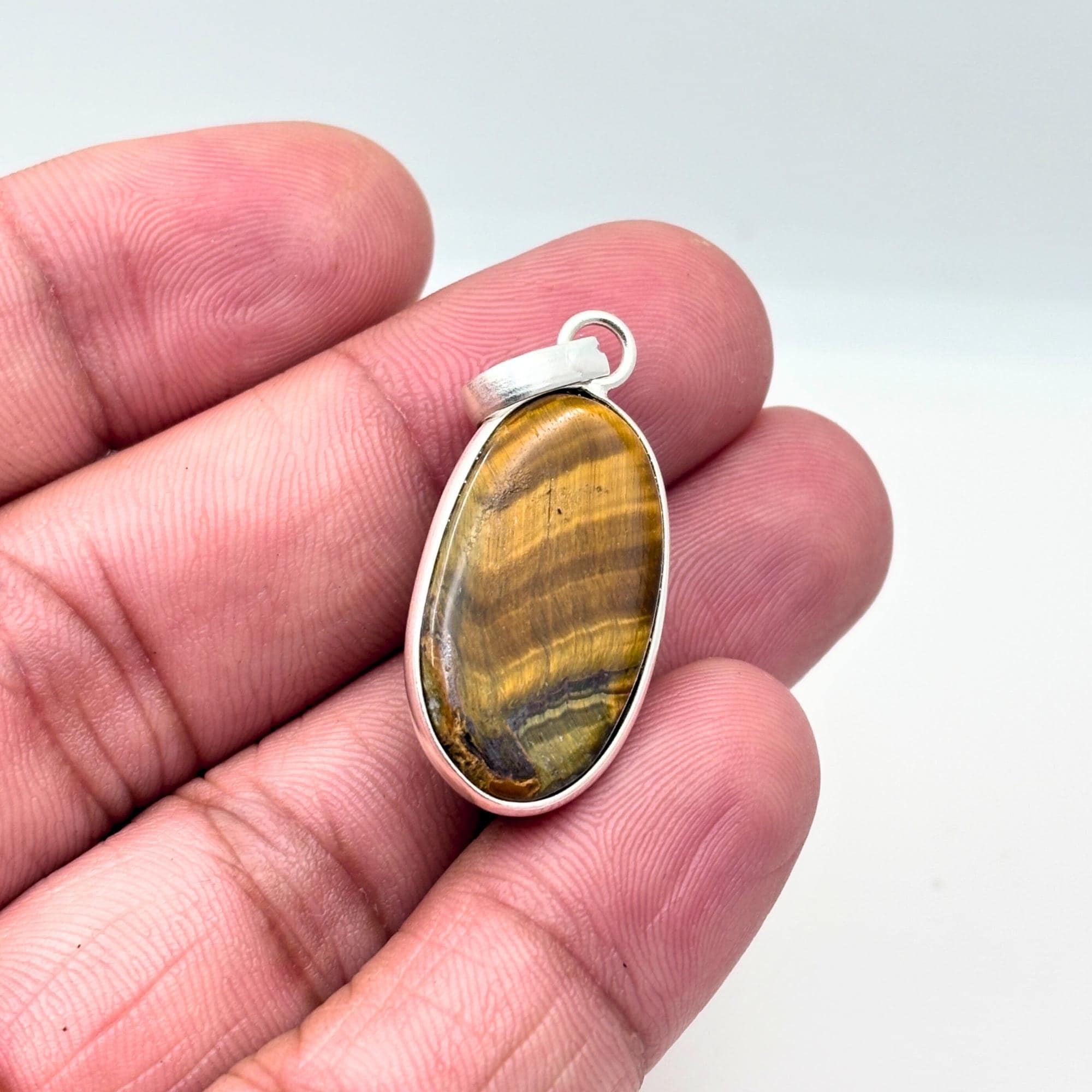Tiger Eye Pendant Necklace, 925 Sterling Silver Golden Brown Crystal Necklace, Boho Gemstone Jewelry Gift for Her