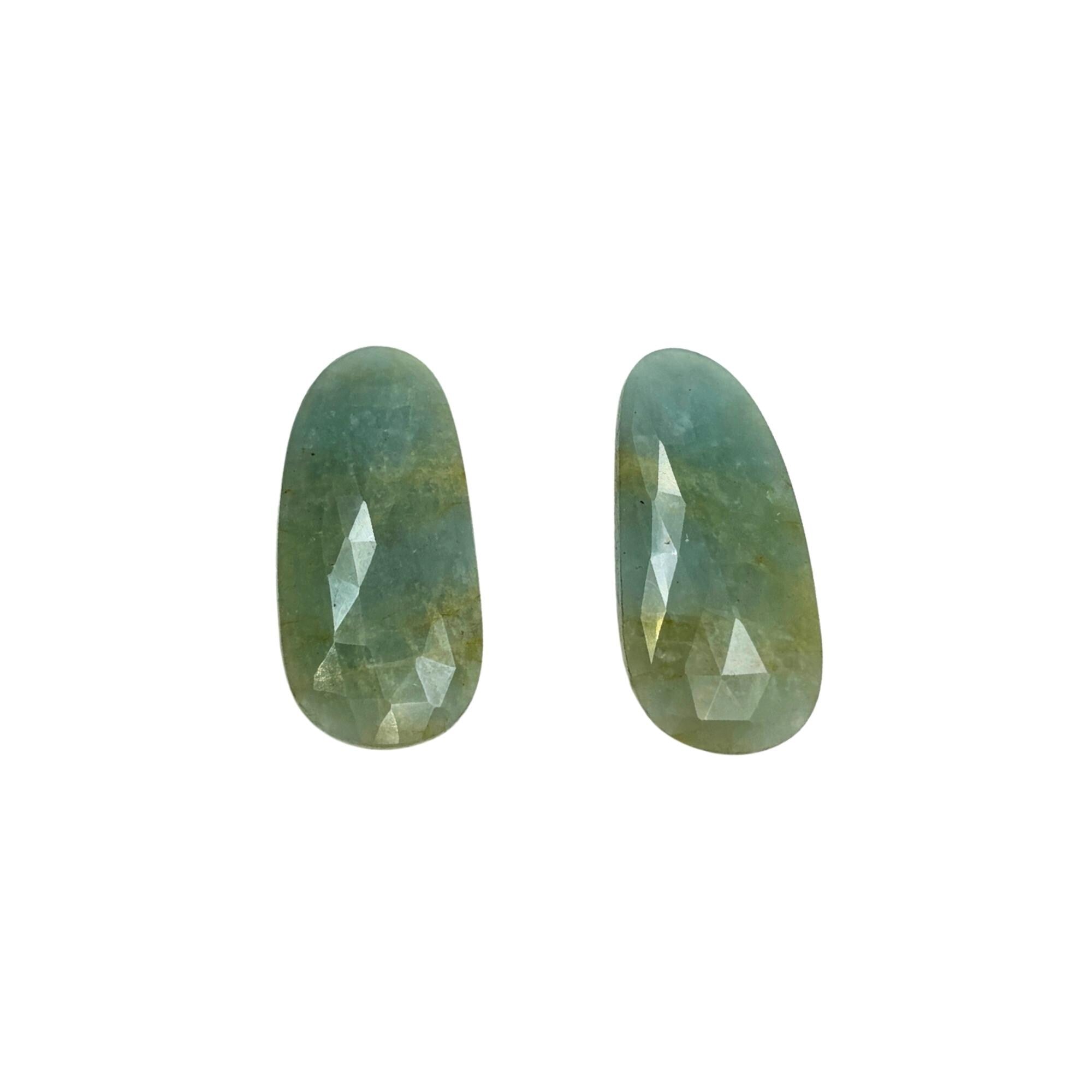 Rose Cut Sapphire Gemstone Slices: Natural Flat Back Pair
