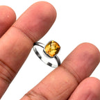 Sterling Silver Cushion Citrine Ring: Handmade Minimalist Gemstone