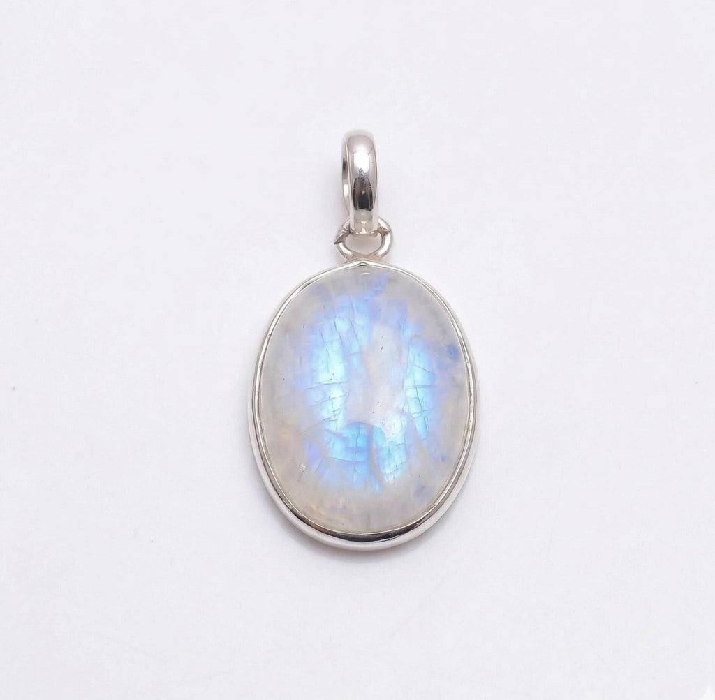 Oval Moonstone Pendant – Bezel Set Sterling Silver Boho Necklace