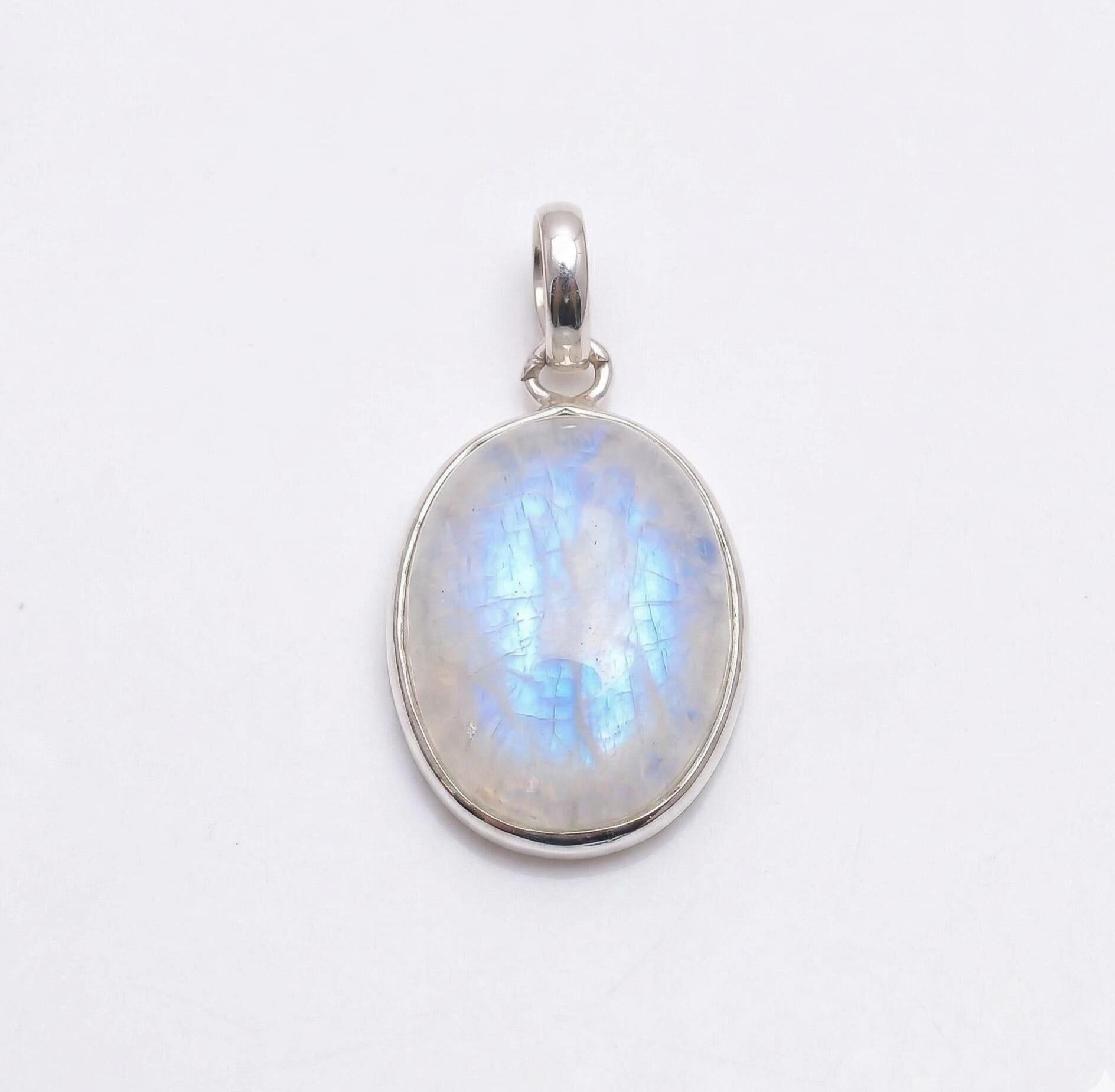 Oval Moonstone Pendant – Bezel Set Sterling Silver Boho Necklace