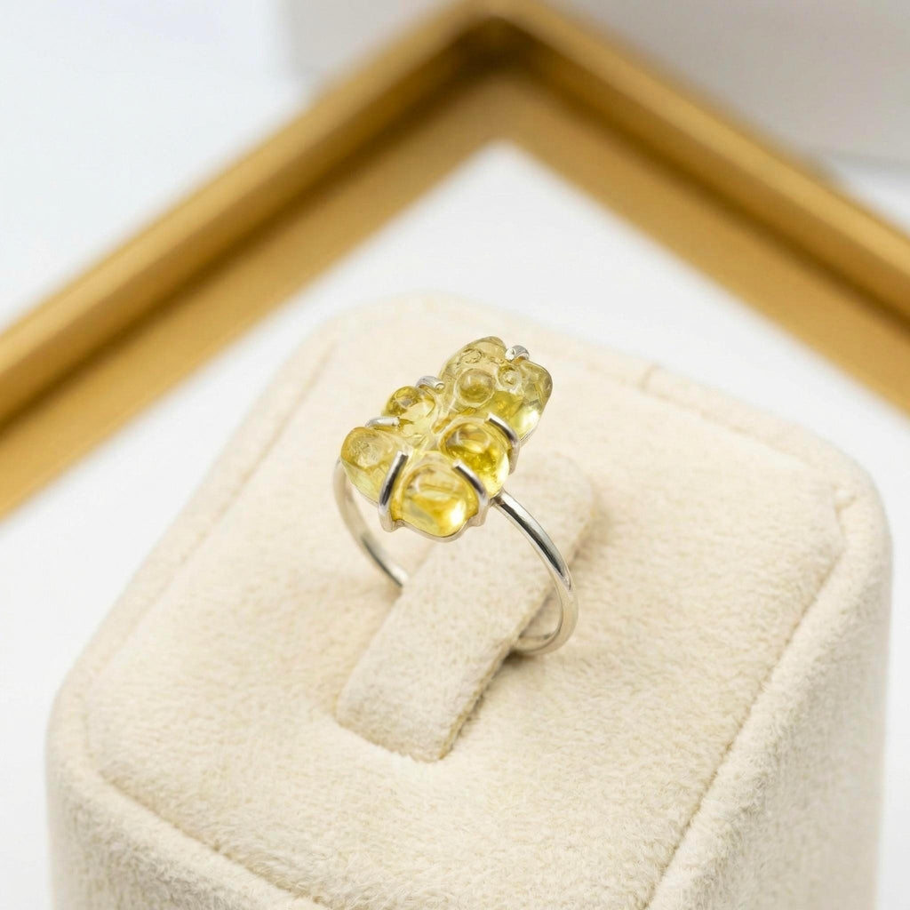 Sterling Silver Lemon Topaz Teddy Bear Ring: Handmade Gemstone Jewelry