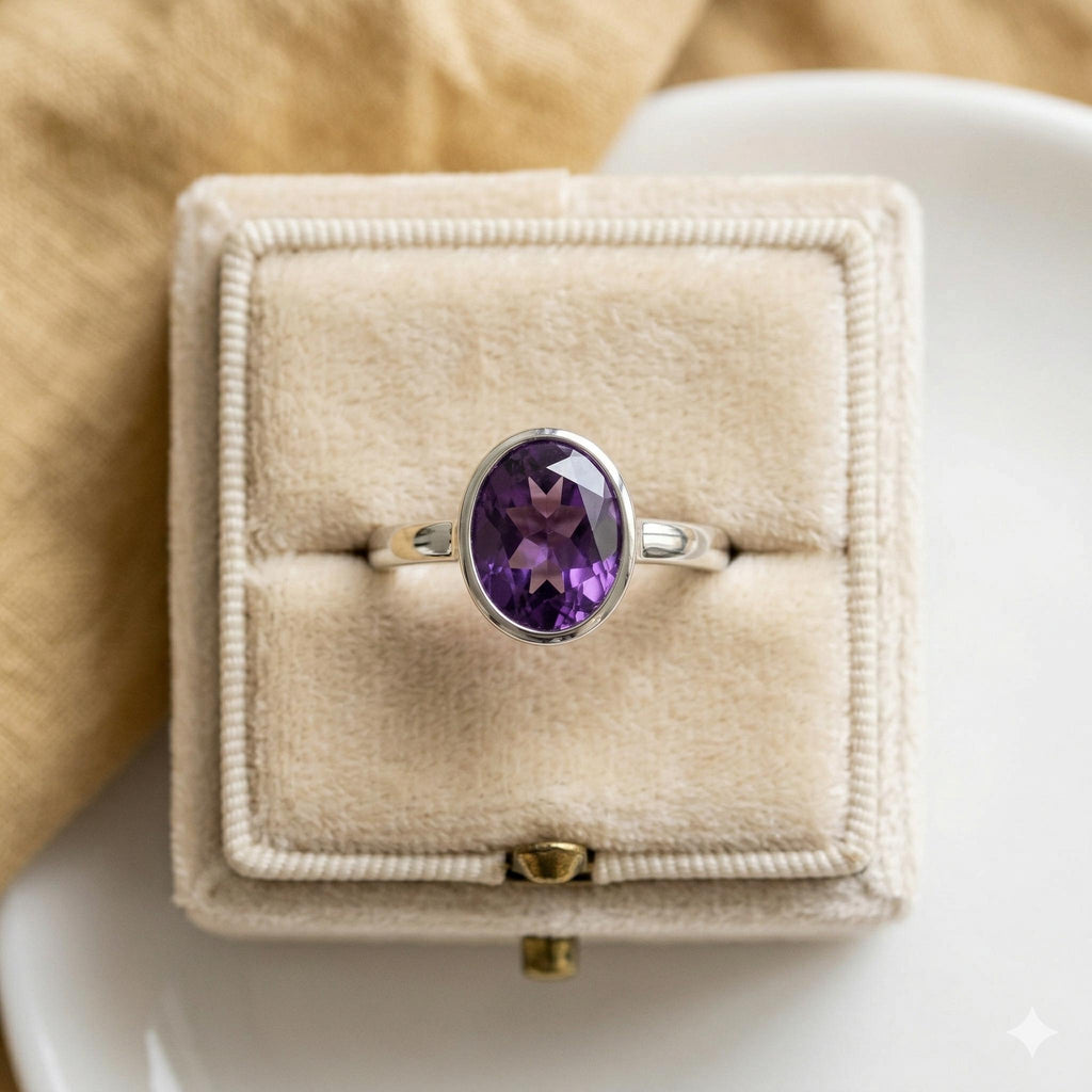AmethystOval Ring: Handmade Sterling Silver Gemstone, February Birthstone