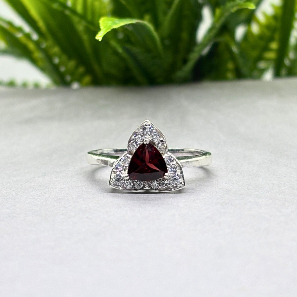 Natural Garnet Ring | 925 Sterling Silver | January Birthstone | Floral Gemstone Band | Handmade in Jaipur
